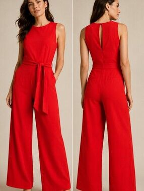 Banana Republic Red Sleeveless Wide Leg Belted Jumpsuit Size 8
